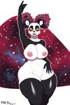  2017 absurd_res afro anthro areola bear black_nose breasts colored_nails eyelashes female hair happy hi_res looking_at_viewer mammal nipples open_mouth open_smile panda plankboy pussy raised_arm smile solo thick_thighs voluptuous wide_hips yellow_eyes 