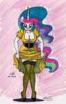  2017 anthro anthrofied breasts cleavage clothed clothing dress equine female friendship_is_magic horn legwear mammal my_little_pony newyorkx3 pose princess_celestia_(mlp) purple_eyes solo sparkles stockings unicorn 