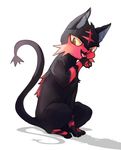  2016 4_toes ambiguous_gender black_fur feet feral foot_fetish foot_lick fur licking litten looking_at_viewer magiace nintendo open_mouth pawpads paws pok&eacute;mon pok&eacute;mon_(species) red_eyes red_fur shadow simple_background solo toes tongue tongue_out video_games white_background yellow_sclera 