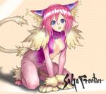  blue_eyes bochi_(yamakan) breasts cleavage fur kitty_clawer medium_breasts monster_girl pink_hair saga saga_frontier short_hair solo 