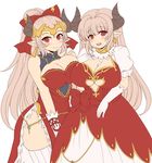  afuro alicia_(granblue_fantasy) aliza_(granblue_fantasy) breasts draph dress elbow_gloves gloves granblue_fantasy hair_pulled_back horns large_breasts long_hair mother_and_daughter multiple_girls pointy_ears red_eyes silver_hair 