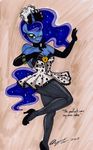  2017 anthro anthrofied armwear blue_eyes blue_hair breasts cleavage clothed clothing collar dialogue dress elbow_gloves english_text equine female footwear friendship_is_magic gloves hair high_heels horn legwear looking_at_viewer mammal my_little_pony newyorkx3 one_eye_closed padlock princess_luna_(mlp) shoes solo sparkles stockings text winged_unicorn wings wink 