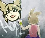  earmuffs graffiti light_brown_hair makuwauri new_mask_of_hope pink_shirt pointy_hair shirt sleeveless solo spray_can spray_paint tank_top touhou toyosatomimi_no_miko wall wristband 