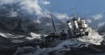  admiral_hipper_(cruiser) cloud commentary_request cruiser destroyer flag heavy_cruiser historical_event hms_glowworm kriegsmarine military military_vehicle no_humans ocean real_life realistic royal_navy ship smokestack turret warship watercraft waves white_ensign world_war_ii 