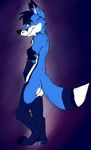  2017 absurd_res anthro blue_fur butt canine digital_media_(artwork) fox fur hi_res huffles_the_fox_(artist) male mammal nude saphifox showing simple_background smile solo 