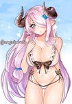  angie_bunnie arm_behind_back ass_visible_through_thighs bikini blue_eyes blush breasts collarbone draph eyebrows_visible_through_hair frilled_bikini frills granblue_fantasy hair_ornament hair_over_one_eye head_tilt heart heart-shaped_pupils horns large_breasts lavender_hair long_hair looking_at_viewer narmaya_(granblue_fantasy) navel parted_lips pointy_ears solo swimsuit symbol-shaped_pupils twitter_username very_long_hair white_bikini 
