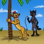  2017 ball_gag bdsm bound bullterrierka butt disney duo feline feral gag gagged grin harness hyena janja kion lion male mammal outside semi-anthro sky smile spank_marks spanking the_lion_guard the_lion_king toony whip 