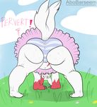  abobarseem_(artist) angry anthro bent_over butt camel_toe clothing english_text female hi_res looking_at_viewer looking_through_legs nintendo outside panties pok&eacute;mon pok&eacute;mon_(species) rear_view solo sweat text tutu underwear video_games watermark zangoose 