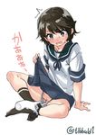  bad_id bad_twitter_id bangs black_eyes blue_skirt blush brown_hair brown_legwear censored ebifurya eyebrows_visible_through_hair full_body highres inactive_account kantai_collection lifted_by_self looking_down miyuki_(kantai_collection) no_shoes open_mouth panties panty_pull pleated_skirt pubic_hair pubic_hair_peek pulled_by_another school_uniform serafuku short_hair short_sleeves simple_background sitting skirt skirt_lift socks solo_focus sweat twitter_username underwear white_background white_panties 