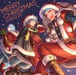  :d aya_(sabaneko) blue_hair cape christmas fang fur_trim gift gloves hat ichigo_hitofuri kousetsu_samonji long_hair merry_christmas multiple_boys open_mouth ponytail red_eyes sack santa_costume santa_hat smile touken_ranbu yamabushi_kunihiro yellow_eyes 