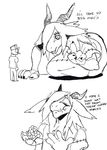  anthro big_breasts black_and_white breasts burger dialogue dragon eating english_text female food hair hat headphones headset horn human jijis-waifus larger_female male mammal monochrome sequence size_difference smaller_male text 