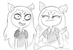  akunim anthro black_and_white cartoon_hangover cat claire_(the_summoning) eyelashes fangs feline female frown hair mammal monochrome notched_ear open_mouth open_smile pentagram smile solo the_summoning 