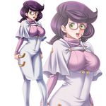  breasts capelet glasses green_eyes highres large_breasts pantyhose pokemon pokemon_(game) pokemon_sm purple_hair solo star_pin tamamon wicke_(pokemon) zoom_layer 