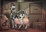  2017 anus barn bovine bovine_taur cattle clothing detailed_background dotoro_(artist) female horn inside maid_uniform mammal pussy solo taur teats udders uniform 