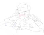  1boy 1girl blush breasts erection fellatio hat highres kolin large_breasts lips lm_(legoman) long_hair monochrome nude oral penis sketch spot_color street_fighter tagme uncensored 