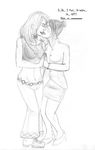  arania blush clothing duo english_text female female/female hair human humanoid kissing mammal monochrome nipples passion pencil_(artwork) standing text traditional_media_(artwork) translucent transparent_clothing 