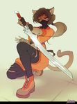  2017 5_fingers amber_eyes anthro cat digital_media_(artwork) feline female holding_object holding_weapon kardie mammal melee_weapon simple_background solo sword weapon white_background 