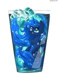  2017 alpha_channel beverage bubble cosmic_hair cup cutie_mark equine eyebrows feathered_wings feathers friendship_is_magic glass hair horn ice_cube long_hair mammal mitralexa_(alexandra) my_little_pony open_mouth princess_luna_(mlp) simple_background solo solo_focus teal_eyes transparent_background underwater water winged_unicorn wings 