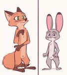  2017 anthro balls barely_visible_genitalia blush canine crossgender dipstick_ears dipstick_tail disney duo female fox fuel_(artist) gloves_(marking) green_eyes judy_hopps lagomorph male mammal markings multicolored_tail nick_wilde nude penis penis_tip purple_eyes pussy rabbit simple_background socks_(marking) standing subtle_pussy white_background zootopia 