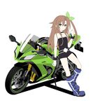  bad_id bad_twitter_id bow brown_hair green_eyes ground_vehicle hair_bow highres if_(choujigen_game_neptune) jewelry motor_vehicle motorcycle necklace neptune_(series) romper solo zero_(ray_0805) 