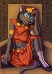  absurd_res bandage cat clothing crown feline female hi_res mammal midriff mirage_(aladdin) sacrificabominat sitting skirt 