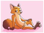  2017 anthro arm_support border briefs bulge canine chest_tuft clothed clothing dipstick_tail disney fox fuel_(artist) gloves_(marking) half-closed_eyes hand_on_knee looking_at_viewer male mammal markings multicolored_tail nick_wilde pink_background reclining simple_background smile socks_(marking) solo topless tuft underwear white_border zootopia 