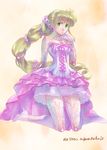  alternate_costume bare_shoulders breasts cleavage dress green_eyes green_hair long_hair looking_at_viewer multi-tied_hair pantyhose ponytail ribbon saga saga_frontier_2 sio2_(nisankakeiso) solo very_long_hair virginia_knights wedding_dress 