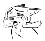  2017 ahegao anthro black_and_white blush canine disney drooling fox fuel_(artist) looking_pleasured male mammal monochrome nick_wilde open_mouth saliva simple_background solo white_background zootopia 