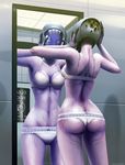  3_fingers alien bra breasts butt clothed clothing female ghostfire half-dressed helmet mass_effect mirror panties purple_skin quarian sci-fi solo tali&#039;zorah_nar_rayya tali'zorah_nar_rayya underwear wide_hips 