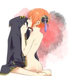  ass back bad_id bad_pixiv_id barefoot blush closed_eyes clothes_sniffing double_bun gintama kagura_(gintama) kneeling nude red_hair short_hair smelling solo tamatasu 