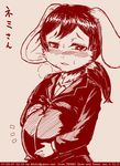  4shi_(artist) anthro blush business_suit clothing embarrassed female hair looking_at_viewer mammal monochrome mouse nemi_(tenshoku_safari) pregnant rodent simple_background suit sweat sweatdrop tears tenshoku_safari whiskers 