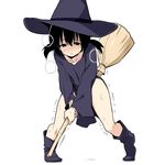  black_hair blush broom broom_riding hat masturbation migchip original solo trembling twintails white_background witch witch_hat 