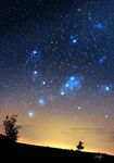  absurdres amatsuki_rei blue_sky blurry blurry_foreground depth_of_field evening highres long_hair nebula night night_sky original outdoors scenery signature skirt sky solo standing star_(sky) starry_sky very_wide_shot 