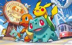  altaria bulbasaur charmander commentary_request gen_1_pokemon gen_3_pokemon krabby no_humans official_art pikachu pokemon pokemon_(creature) pokemon_trading_card_game psyduck saitou_naoki squirtle trading_card watermark wingull 