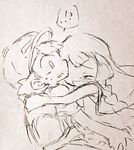  hug lillie_(pokemon) monochrome pokemon pokemon_sm pokemon_sm_(anime) satoshi_(pokemon) sketch 