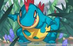  commentary_request croconaw gen_2_pokemon no_humans official_art pokemon pokemon_(creature) pokemon_trading_card_game saitou_naoki trading_card watermark 