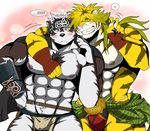  2017 abs anthro bearlovestiger13 biceps canine clothing feline fur headband hi_res horkeukamui loincloth magan male mammal multicolored_fur muscular muscular_male nipples pecs simple_background stripes tiger tokyo_afterschool_summoners white_fur wolf 