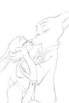  2017 akiric anthro black_and_white bulletproof_vest canine clothed clothing disney duo eye_contact female fox half-closed_eyes hand_on_cheek hand_on_chest imminent_kiss judy_hopps lagomorph male male/female mammal monochrome nick_wilde police_uniform rabbit side_view simple_background smile uniform white_background zootopia 