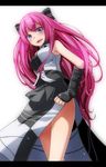  absurdres blue_eyes bow breasts detached_sleeves dress hair_bow highres long_hair looking_at_viewer medium_breasts megurine_luka open_mouth pink_hair project_diva_(series) project_diva_extend solo tsukishiro_saika ura-omote_lovers_(vocaloid) vocaloid 
