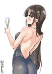  alternate_costume ass backless_dress backless_outfit bad_id bad_twitter_id bare_arms bare_back bare_shoulders black_dress black_eyes black_hair blush breasts closed_mouth cowboy_shot cup dress drinking_glass ebifurya eyebrows_visible_through_hair formal from_behind highres hiyou_(kantai_collection) holding inactive_account jewelry kantai_collection long_hair medium_breasts necklace profile simple_background solo twitter_username white_background wine_glass 