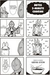  4koma adu_(artist) anthro armor bondrewd comic cute daft_punk dancing guitar helmet humor lagomorph mammal musical_instrument nanachi parody rabbit style_parody 
