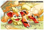  2011 downscaled growlithe md5_mismatch official_art pokemon pokemon_(creature) pokemon_(game) pokemon_trading_card_game resized saitou_naoki solo trading_card watermark 