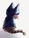  blue_jacket candy cat danganronpa food from_behind grey_background hood hoshi_ryouma jacket lollipop looking_at_viewer looking_back new_danganronpa_v3 solo uuu_knock4n 
