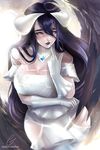  1girl albedo black_hair blush cleavage customwaifus gloves horns overlord_(maruyama) wedding_dress wide_hips yellow_eyes 