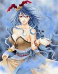  bare_shoulders blue_hair breasts cleavage hair_ornament juliejulie large_breasts long_hair red_eyes rocbouquet_(saga) romancing_saga_2 saga smile solo 