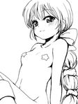  bare_shoulders blush breasts collarbone greyscale groin long_hair looking_at_viewer monochrome multi-tied_hair navel pasties ponytail saga simple_background sm156 small_breasts solo virginia_knights white_background 