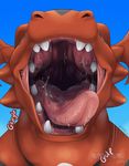  2017 digimon drooling feral guilmon mouth_shot nummynumz open_mouth saliva scalie teeth tongue tongue_out 