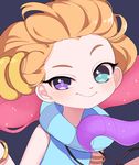  blue_eyes closed_mouth face half-closed_eyes heterochromia league_of_legends looking_at_viewer multicolored_hair orange_hair pink_hair purple_eyes shirt sleeveless sleeveless_shirt smile solo two-tone_hair zoe_(league_of_legends) 
