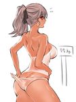  ass black_ribbon breasts eyebrows_visible_through_hair flying_sweatdrops from_side girls_frontline grey_hair hair_ribbon highres large_breasts open_mouth panties ponytail profile red_eyes ribbon sketch snowru solo spas-12_(girls_frontline) sweatdrop underwear white_background white_panties 
