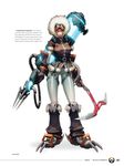  absurdres blue_eyes blue_lips breasts concept_art full_body fur_trim gloves goggles goggles_on_head gun highres hood ice_axe justin_thavirat leaf looking_at_viewer maple_leaf mei_(overwatch) overwatch prototype solo standing weapon white_background 